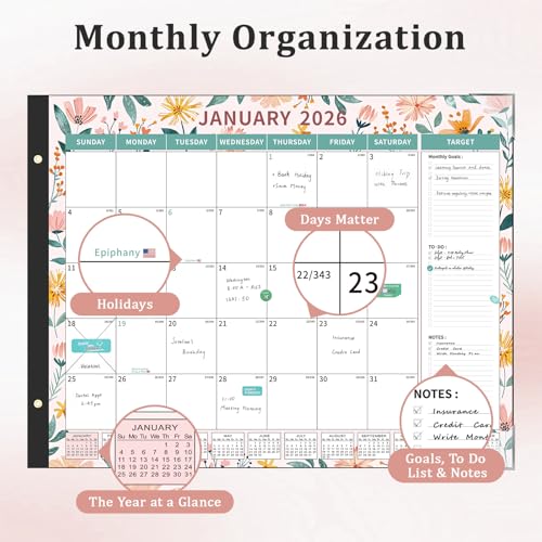 Image of Ospelelf Desk Calendar 2026-2027 Large 22 inchx17 inch Monthly Family Office Planner Pad with Protective Cover 18 Months January 2026 - June 2027 Ditsy Floral