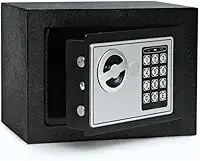Cofre Eletrônico Digital com Senha e Chave 23x17x17cm Preto Compacto para Dinheiro Documentos e Joias