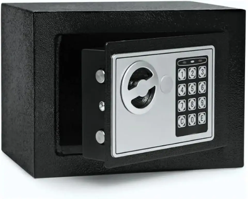 Cofre Eletrônico Digital com Senha e Chave 23x17x17cm Preto Compacto para Dinheiro Documentos e Joias