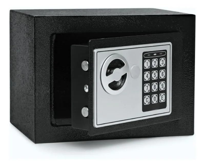 Cofre Eletrônico Digital com Senha e Chave 23x17x17cm Preto Compacto para Dinheiro Documentos e Joias