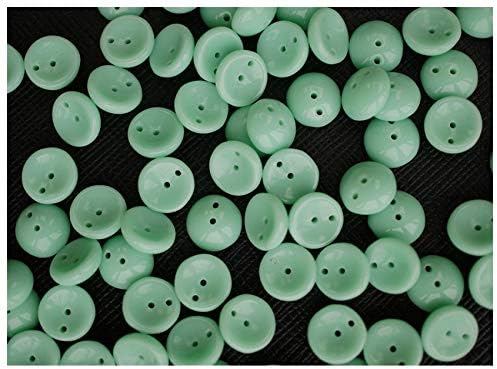 30pcs Piggy -Czech Glass Two-Holes Pressed Beads, Dome-Shaped 4x8 mm Opaque Mint Green