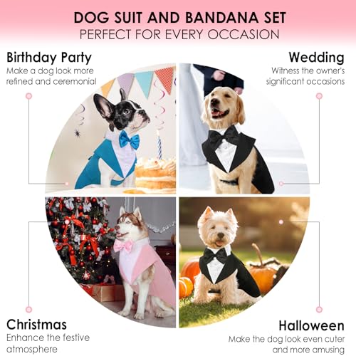 AOFITEE Hund Smoking Hund Anzug & Bandana Set, Hunde Hochzeit Party Suit Hundefliege Shirt Vest, Haustier Anzug Kostüm Hunde Kleidung mit Abnehmbarer Fliege für Halloween, Christmas,M