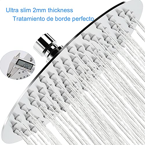 Miniatura 5 de Krobec Cabezal De Ducha De Lluvia Redondo 10 Pulgadas 25 Cm, Cabezal De Ducha De Acero Inoxidable, Acero Inoxidable 304 Giratorio 360 , Fácil De Instalar Y Limp