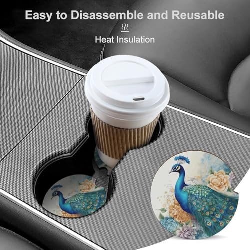Portavasos para carro con diseño pavo real y floral, 2 pzas miniatura 4