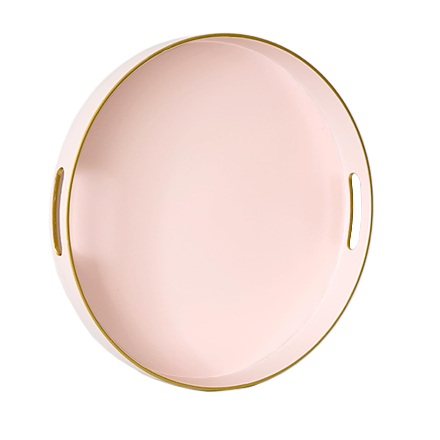 Matte Pink Decorative Serving Tray Round Plastic Tray with Handles