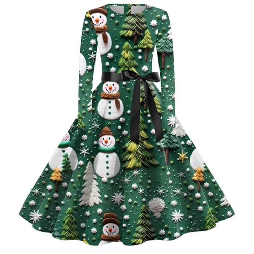 Damen Kleid Weihnachten 1950er Audrey Hepburn-Stil Elegantes Cocktailkleid Lange Ärmel Rundhalsausschnitt Weihnachtsfrau Retro Kleider Midi A-Linie...