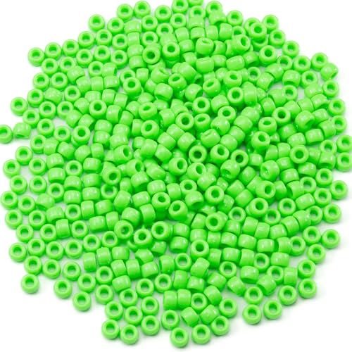 Image of Gxueshan 1000 Pcs Acrylic Brilliant Green Pony Beads 6x9mm Bulk for Bracelet Necklace Jewelry Making Earring Hair Braiding
