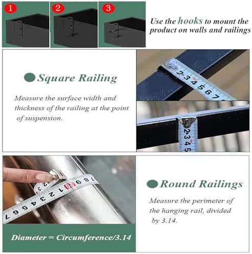 Metal Hanging Railing Planter with Hooks - Outdoor Rectangle Flower Box for Balcony, Porch & Garden - Durable Window Planters for Railing Fence (31x8x5 inch, Brown)