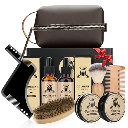 Exreizst Kit Barba per Uomo,Regalo Cura della barba Uomo Completo Professionale per Marito Papà -con2Olio per la crescita della barba, balsamo, pennello, pettine,sapone barba, custodia regalo uomo