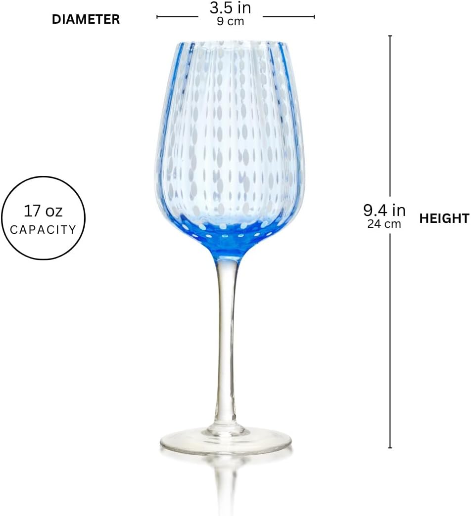 QUALIA Dash Light Blue Wine Glasses Set of 4, Blue Colored Glassware, Decorative Wine Glasses, 17 oz Lead-Free Crystal Wine Glass Gift, Blue Goblets Glassware, Wedding Gifts For Women, Home Bar Gift