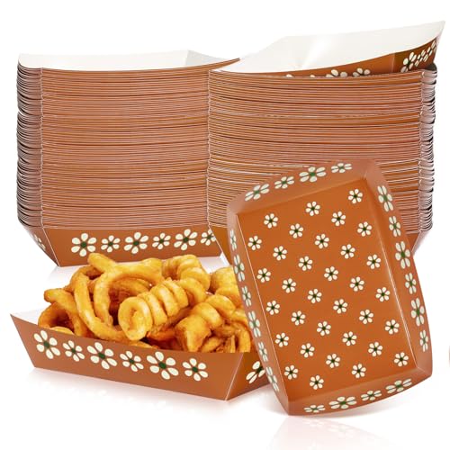 Whaline 100Pcs Mexican Snack Trays Cielito Lindo Party Decoration Platos De Barro Mexicanos Fiesta Food Boat Disposable Serving Tray Flower Print Food Holder for Indoor Outdoor Party Supplies