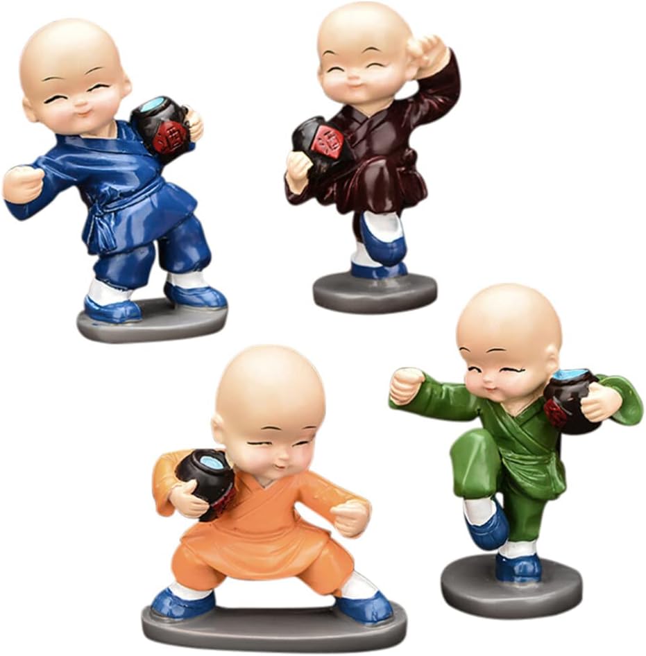 Abaodam Mini Monk Figurines Resin Car Dash Ornament for Center Console and Home Decor Vivid Monk Statue Set of 4 3.14 X 2.44 X 1.18 in