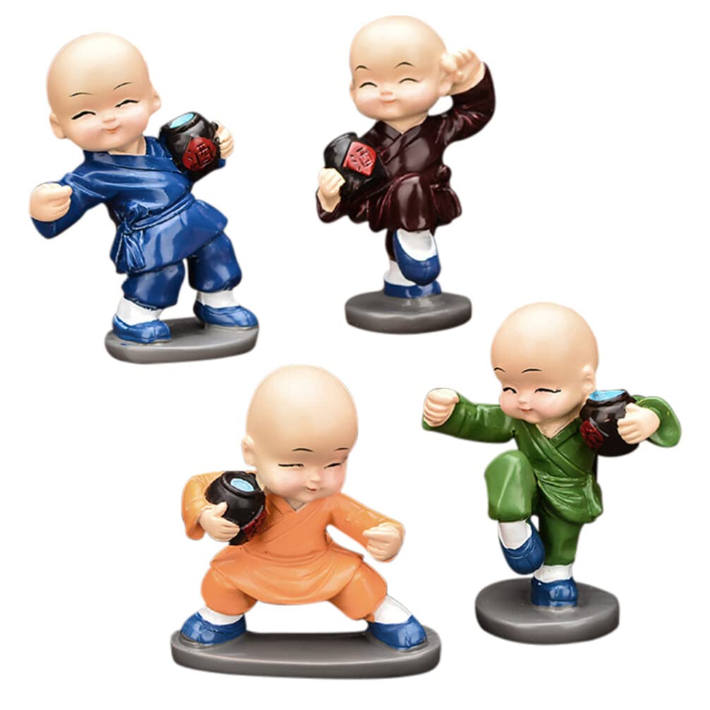 YLmeet 4 Monks Statue Decoration Monk Statue Mini Resin Buddha Figurine Car Dashboard Ornament Feng Shui Decor for Home Desktop Office Car Decor Kung Fu Monk Statue (Labor 2)