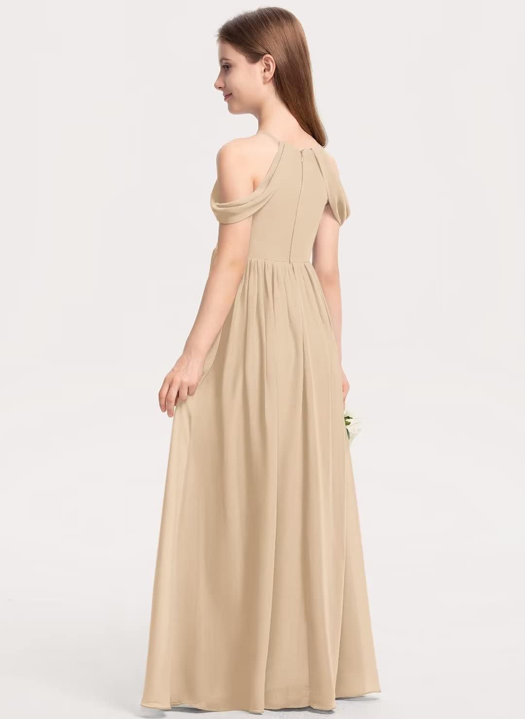 Off-Shoulder Junior Bridesmaid Dresses Long Chiffon Flower Girl Dress for Teen Girls Party Pageant Gowns Halter
