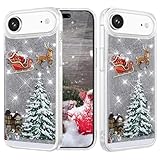 Changjia Glitter Christmas Case for iPhone Air, Cute Christmas Tree Santa Elk Liquid Flowing Floating Moving Bling Sparkle Clear Bumper Shockproof Women Girls Phone Case for iPhone 17 Air 6.5', Silver