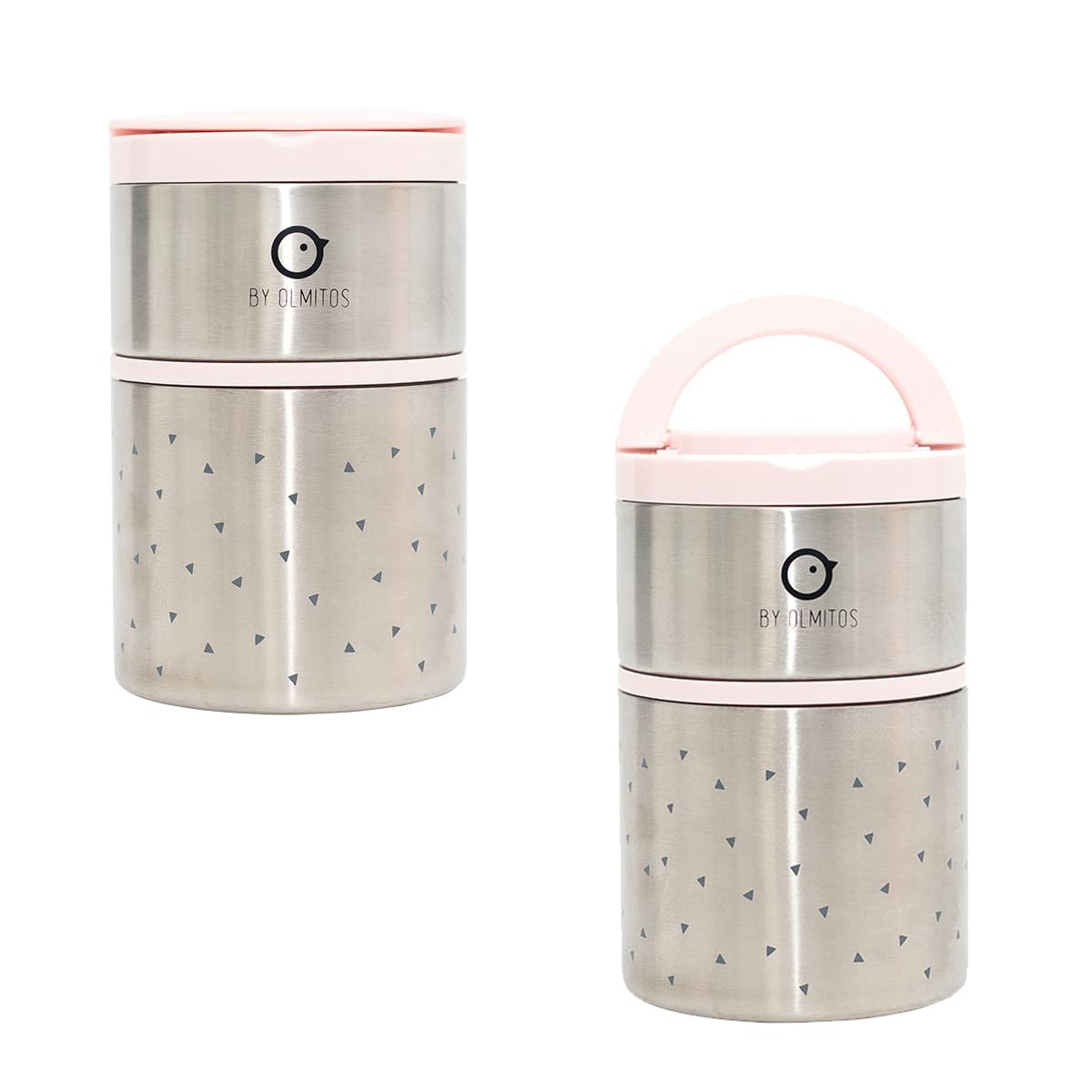 Olmitos - Termo papillero para sólidos acero inox 570ml + 250ml - Asas y aro de silicona - 11.5 x11.5 x 17.5cm (Rosa)
