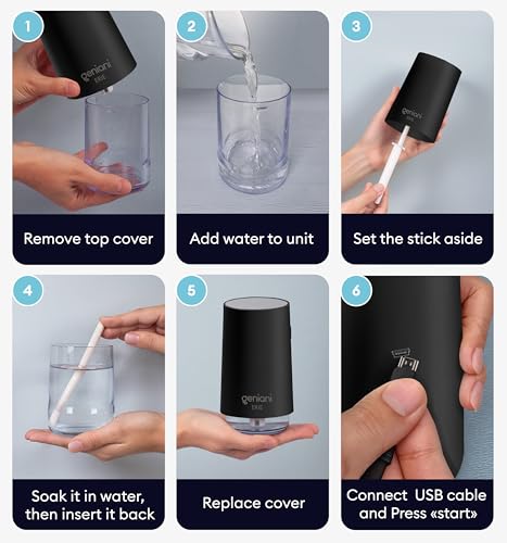 GENIANI Portable Small Cool Mist Humidifier – USB Powered (Not Rechargeable), Compact Desktop Humidifier for Plants, Office, Baby Room – Auto Shut Off & Night Light – Black, 0.25L by GENIANI - Image 3