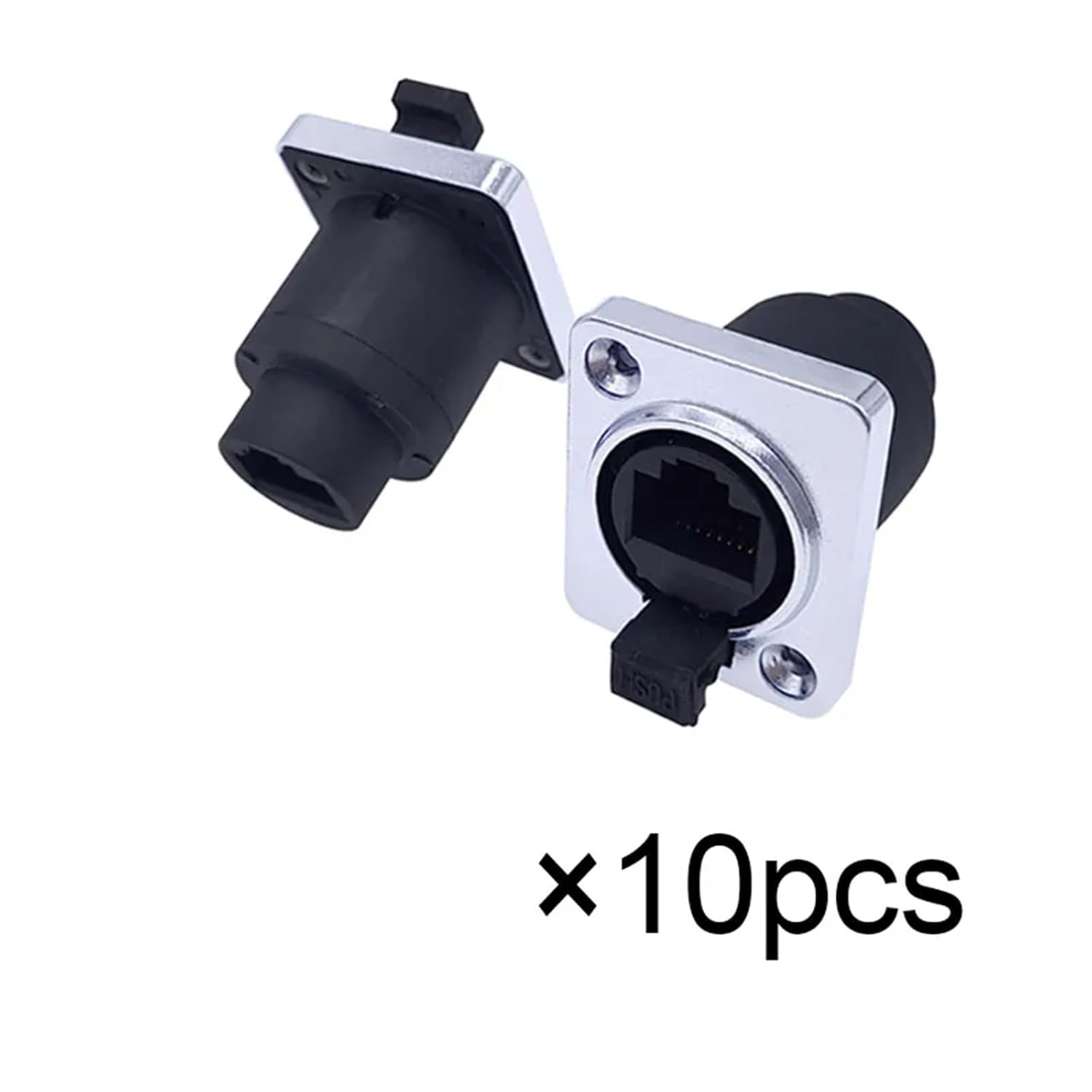 10 Piece RJ45 Network Connector with Rubber Cover 8p8c D Type Panel Mount Socket Ethernet(10xStraight Socket)