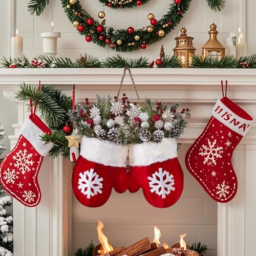 Corona de Navidad estilo rústico hecha con materiales resistentes para puerta de casa 4
