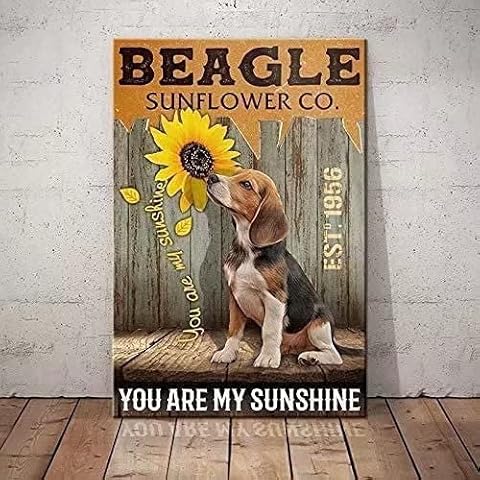 Beagle Dog Funny Metal Tin Signs Sunflower Co. You Are My Sunshine Home Bedroom People Cave Bathroom Living Room Cafe Kitchen Home Wall Decor Retro Print Poster Best Gift Plaque Cover