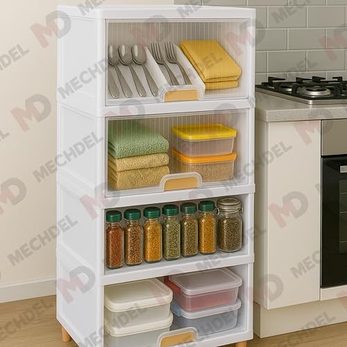 Image of mechdel Cupboard Rack for Clothes Plastic Cabinet for Storages Foldable Wardrobe for Clothes Plastic Cloth Rack for Storages Clothe Storage (Cupboard Rack-1 Door - Transparent, 4+4 (Set))