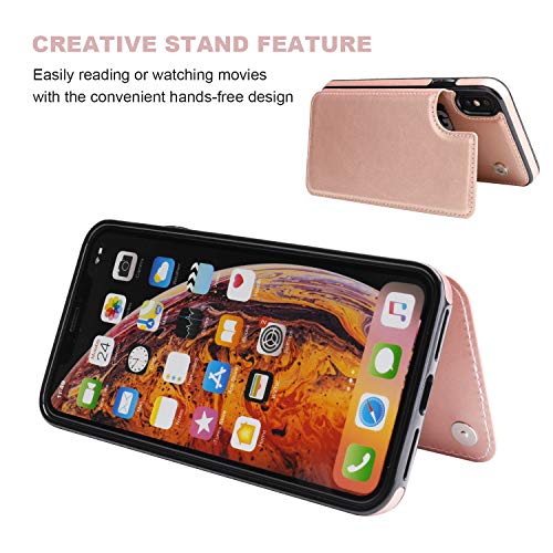 Iphone Xs Max Wallet Case With Card Holder,Ot Onetop Premium Pu Leather Kickstand Card Slots Case,Double Magnetic Clasp And Durable Shockproof Cover 6.5 Inch(Rose Gold) #TOP4