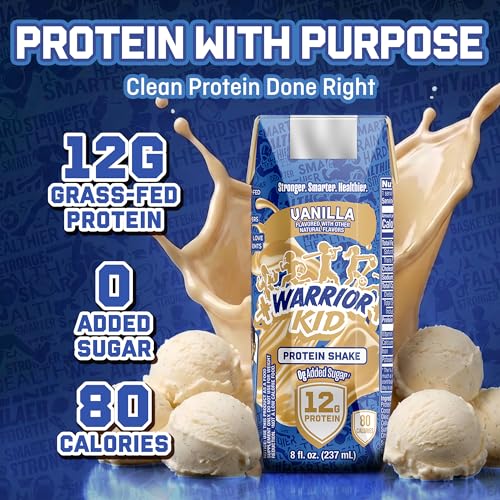 Image of Jocko Fuel Warrior Kid Grass Fed Protein Shake, Vanilla 8.25oz | 12 Pack | 12g Clean Protein & 0g Added Sugar | Gluten & Soy Free | Non-GMO | Excellent Source of Calcium | Kid Friendly Flavor