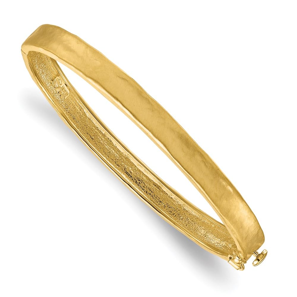 Fashion-Forward 18k Yellow Gold Hammered Matt Finish 6mm Hinged Bangle Bracelet