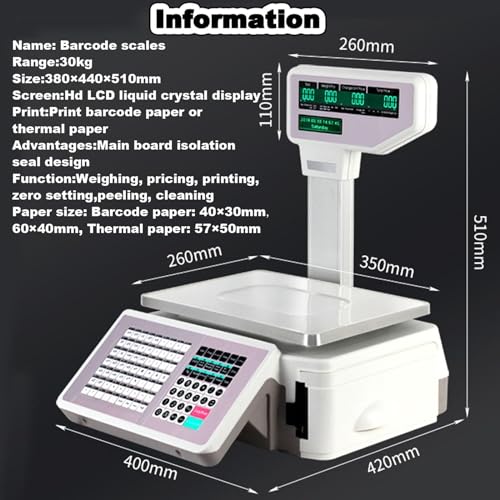 Báscula digital comercial con impresora y pantalla de poste 30 kg miniatura 4