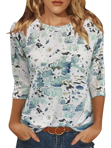 Image of JomeDesign Womens Tops 3 /4 Sleeve Shirts Round Neck Loose Casual Blouses Floral Print Tshirts