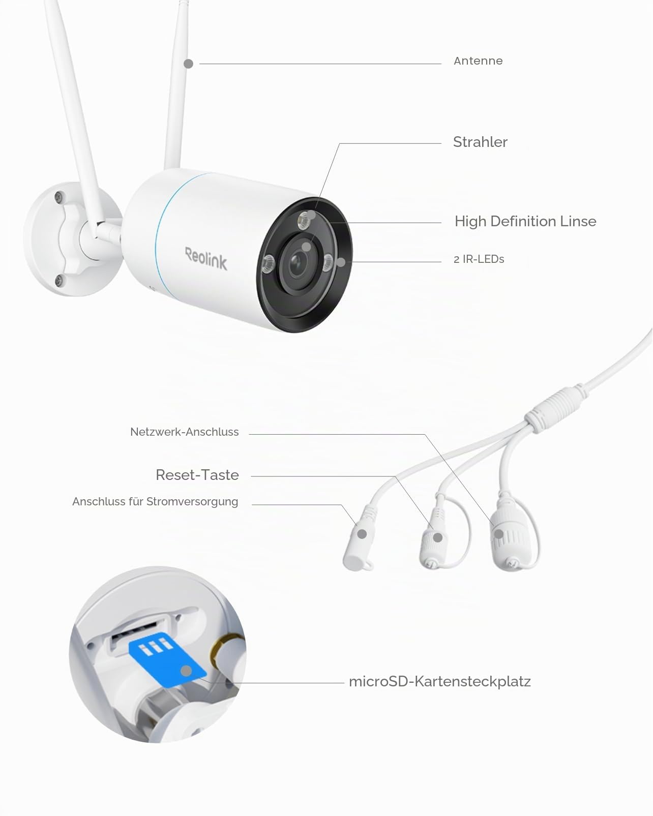 Reolink RLC-810WA x2 mit Stromverlängerungskabel (Weiß) 4.5m, 4K Wi-Fi 6 Überwachungskamera, 5/2,4 GHz WLAN Kamera Outdoor mit IP67 Metallgehäuse, KI-Erkennung, Farbnachtsicht, 24/7-Aufzeichnung