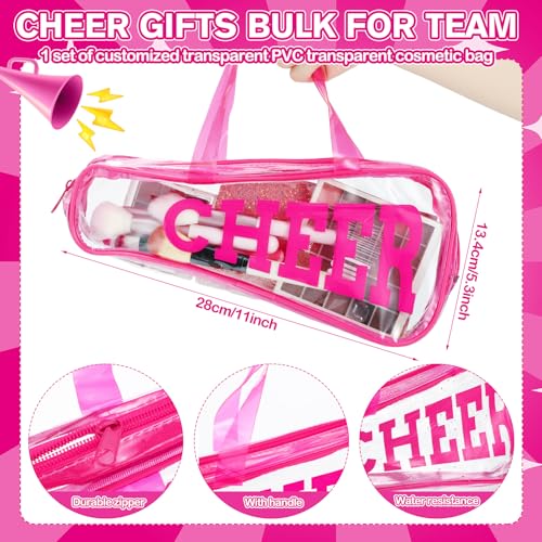 12 Pcs Clear Cheer Bag Bulk Cheer Gift for Team 11 x 5.3 PVC Cheerleading Gift Waterproof Portable Cheerleader Tote Cheerleading Travel Duffel Packet for Teammate Sport Party Supply(Pink)3