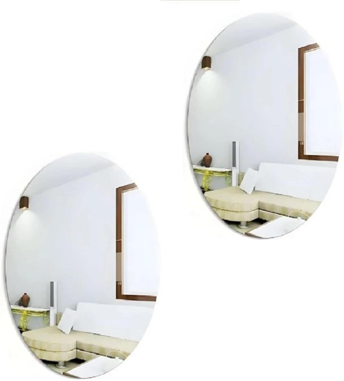 Oval Shape Adhesive Mirror Sticker for Wall on Tiles Bedroom Living Room Basin Mirror Bathroom Wall Both Side Sticker Acrylic (Pack of 2)-image-15