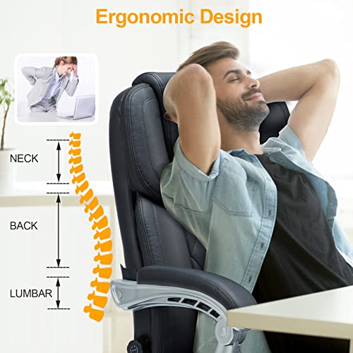 Homrest Executive Office Chair, Ergonomic Office Chair With Adjustable Lumbar Back Support,Big And Tall Office Chair With Massage And Heat,Diamond-Stitched Cushion Leather Home Office Desk Chair #TOP6