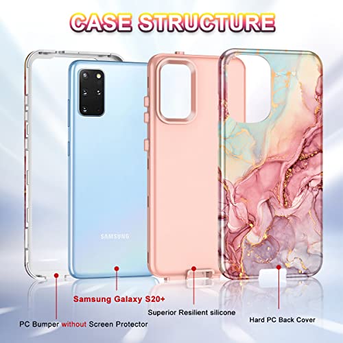 Btscase For Samsung S20 Plus/S20+ Case, Marble 3 In 1 Heavy Duty Shockproof Full Body Rugged Hard Pc+Soft Silicone Drop Protective Women Girl Covers For Samsung Galaxy S20 Plus 6.7 Inch, Rose Gold #TOP1