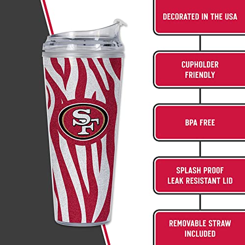 Image of Rico Industries NFL Football Glitter 24oz Acrylic Glitter Tumbler with Hinged Lid, Officially Licensed Double Wall Tumbler with Straw
