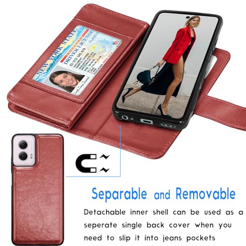 Capa carteira para Motorola Moto G Power 5G | Apenas 2024 | XT2415, couro PU, compartimentos para cartões de crédito, dinheiro, bolsa de transporte, capa flip [capas rígidas magnéticas destacáveis