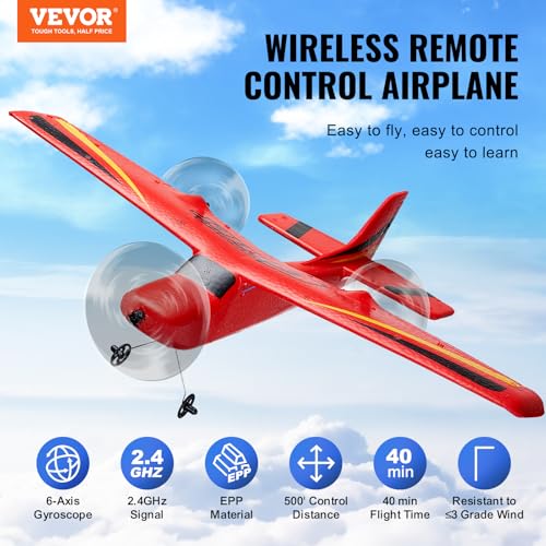 image for VEVOR RC Airplane, 2.4GHz 2 Channel Remote Control Aircraft with 6-Axi