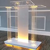 GLIVANTA Podium Acrylique, Mobile Chaire D'eglise a LED, Transparent Podium De Conférence, Pupitre Lutrins pour Salle De Classe Lecture Bureau Église Mariages