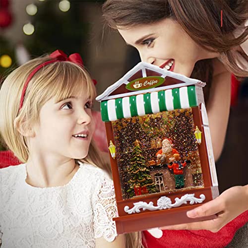 Christmas Snow Globe, Battery Operated Powered Coffee Shop Santa Snow Globe Spinning Water And Swirling Glitter For Christmas Decoration-Gift #TOP5