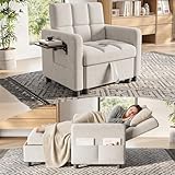 TROMIRY Convertible Sleeper Chair 3 in 1 Pull Out Sofa Bed | Single Sofa Bed with Storage Ottoman and Adjustable Backrest | Reading Chair with Foldable Table & USB Port, White