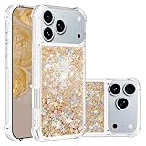 LEMAXELERS Glitter Case for iPhone 17 Pro Clear Flowing Liquid Quicksand Sparkly Bling Soft TPU Bumper Shockproof Protective Phone Cover for Apple iPhone 17 Pro 6.3 inch. YBL Love Gold