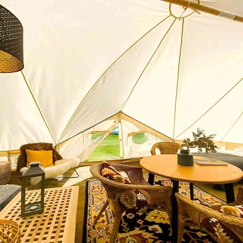 SAM&HAIBEI Spacious 8-10 Person Canvas Bell Glamping Tent with Awning, 4-Season Heavy Cotton Yurt for Family Camping and Outdoor Events - Image 4