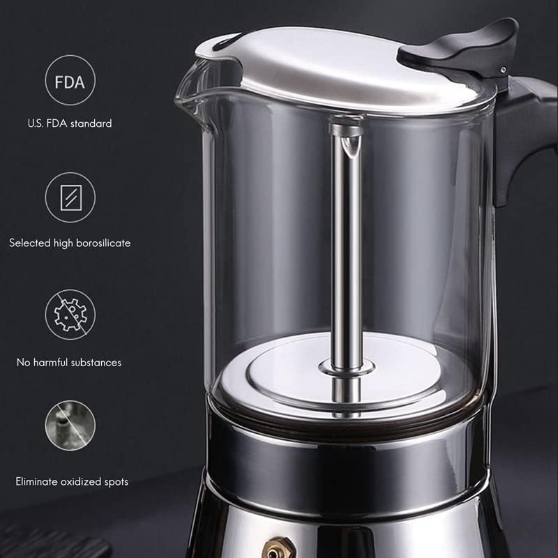 Coffee Press Espresso Maker Glass Stainless Steel Moka Pot Espresso Shot Maker for Strong Coffee Maker Pots(360ml)