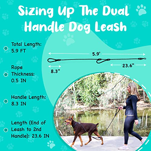 Roam Gear Extra Padded Double Handles, 6Ft Long Heavy Duty Reflective Dog Leash With 360 Degree Spring-Loaded Carabiner Hook, Secure Silicone Clamps & O-Ring - Premium Dog Leash For Medium, Large Dogs #TOP5