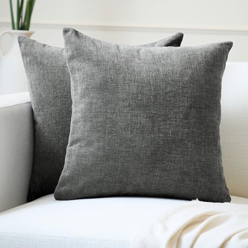 Image of Encasa XO Thick Chenille Throw Pillow Covers Set of 2 | Grey - (20 inchx20 inch) (50x50 cm) | Decorative Accent Square Throw Pillow Cases for Couch, Home Decor, Sofa