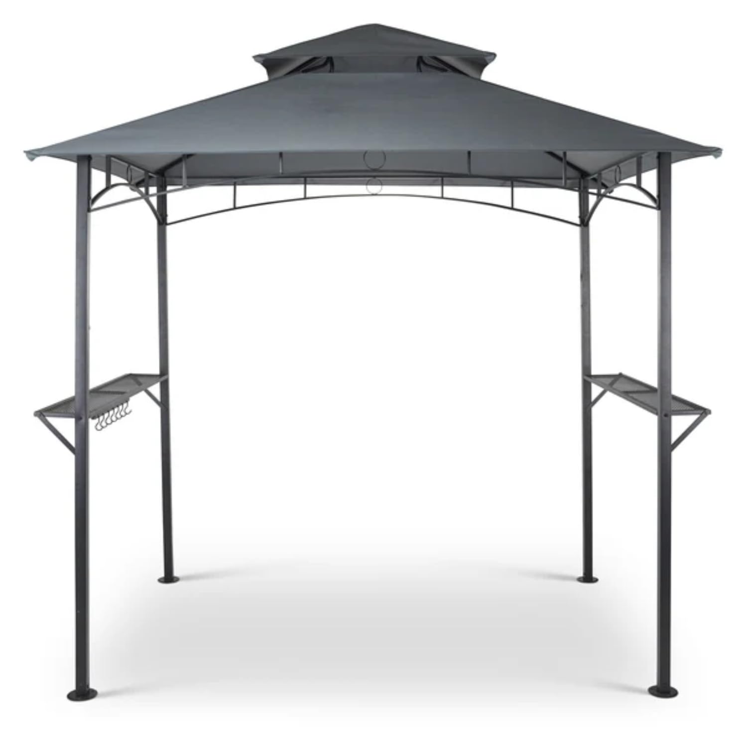 Fire Mountain Waterproof BBQ Gazebo with Shelves, Double-Tiered Grill Canopy, Hooks & Ground Stakes,Outdoor Barbecue Shelter for Garden, Patio, Deck & Backyard, H255 x W243 x D152cm