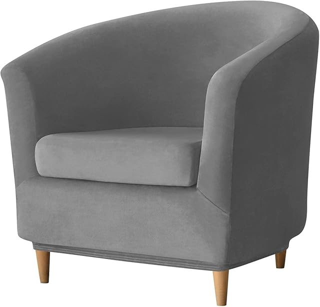 GEOCANG 2 Pieces Club Chair Slipcover, Washable Stretch Sofa Slipcover Tub Chair Cover Armchair Protector Club Chair Cover Furniture Cover with High Stretch Velvet (Dark gray)