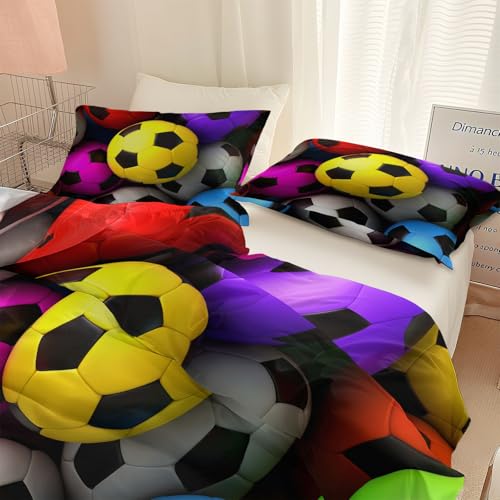 Srigzcaly Ropa de cama de 200 x 220 cm, diseño de dibujos animados, diseño de fútbol, ropa de cama suave y lujosa, multicolor, ropa de cama infantil acogedora, fundas nórdicas con cremallera + 2