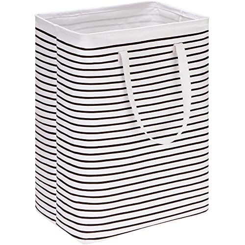 Hinwo 20 Gal / 77L Freestanding Large Laundry Hamper, Collapsible Laundry Storage Basket With Easy Carry Extended Handles For Clothes Toys, 16 X 12 X 24 Inches, Black Stripe #TOP8